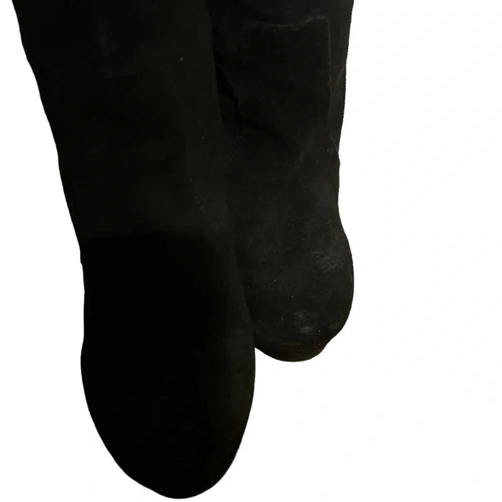 H by Halston Vintage Black Leather Suede over the Knee Platform Heel Boots 7.5